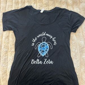 Black Delta Zeta T-Shirt with Blue Turtle Design